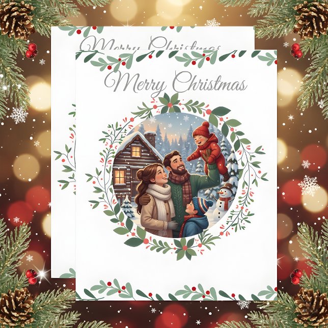 Elegant Snowy White Christmas Family Photo Card (Von Creator hochgeladen)