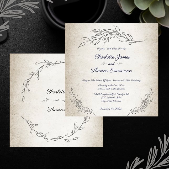 Elegant Soft Blätter Script Wedding Einladung (Elegant Soft Leaves Script Wedding Invitation)