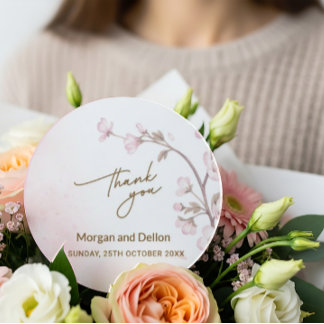 Elegant Soft Blush Pink Cherry Blossom Wedding Cla Runder Aufkleber