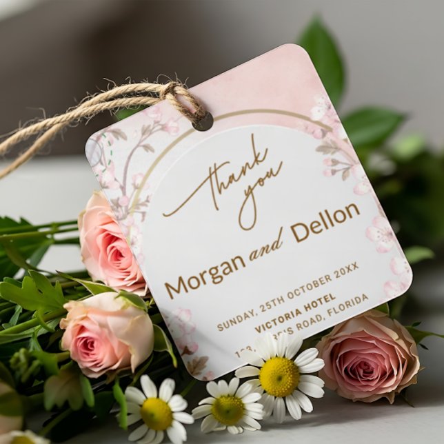 Elegant Soft Blush Pink Cherry Blossom Wedding Geschenkanhänger (Von Creator hochgeladen)