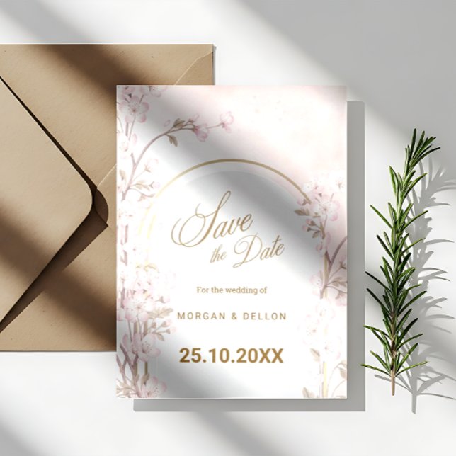 Elegant Soft Blush Pink Cherry Blossom Wedding Save The Date (Von Creator hochgeladen)