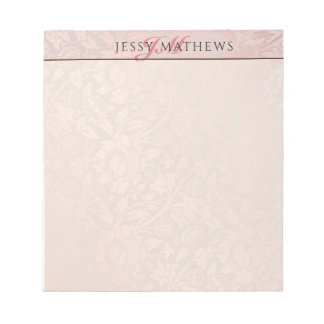 ELEGANT SOFT BLUSH ROSE GOLD DAMASK|NAME & INITIAL NOTIZBLOCK