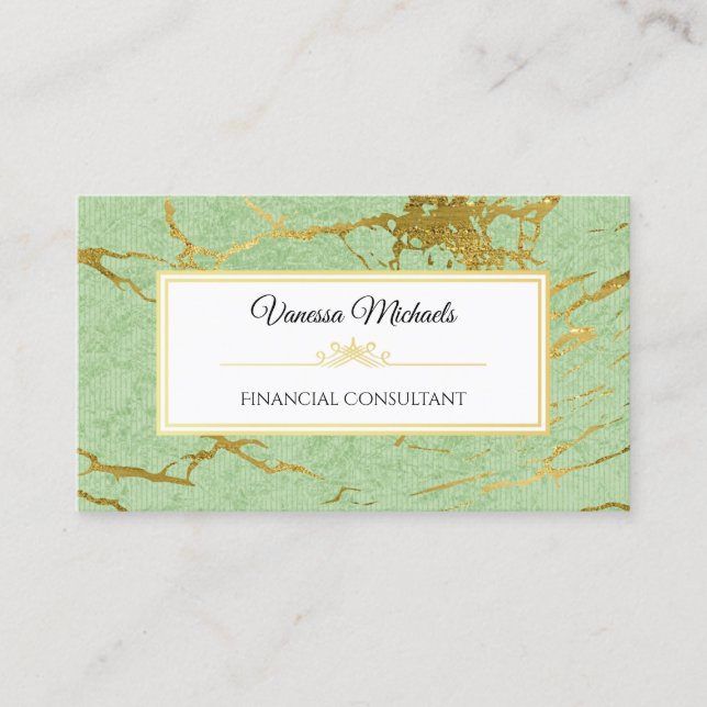 Elegant Soft Green und Imitats Gold Marble Account Visitenkarte (Vorderseite)