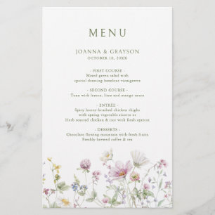 Elégant Soft Pastel Fleur sauvage menu botanique