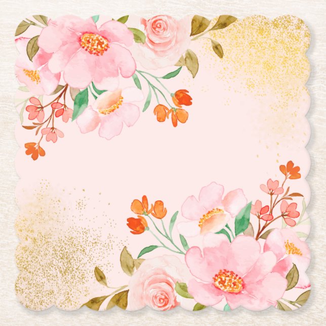 Elegant Soft Pastel Flowers with Gold Texture  Untersetzer (Vorderseite)