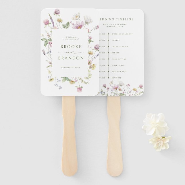 Elegant Soft Pastel Wildblume Hochzeit Timeline Fächer (Vorne und Hinten)