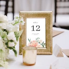 Elegant Soft Peach Watercolor Floral Wedding Tischnummer