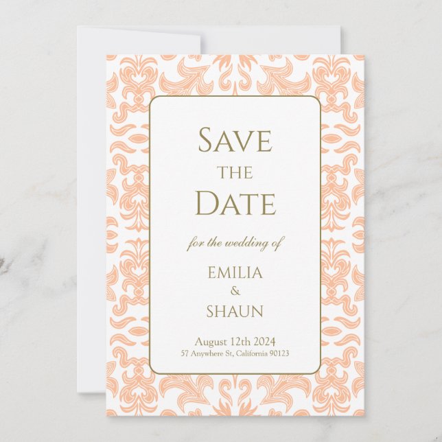 Elegant Soft Peach Wedding Save the Date Einladung (Vorderseite)