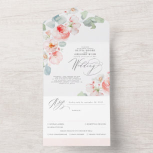 Elegant Soft Pink Blume Boho Wedding All In One Einladung