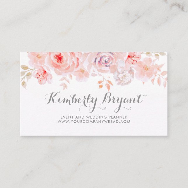 Elegant Soft Pink Floral | Wasserfarbe Visitenkarte (Vorderseite)