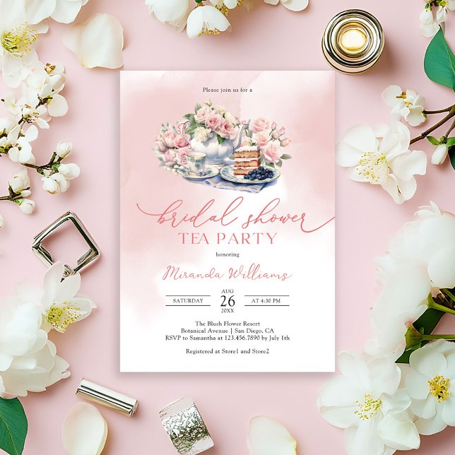 Elegant Soft Pink Roses Bridal Shower Tea Party Einladung (Von Creator hochgeladen)