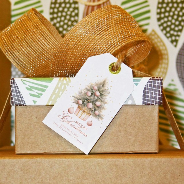 Elegant Soft Pink Watercolor Frohe Weihnachtsbaum Geschenkanhänger (Von Creator hochgeladen)