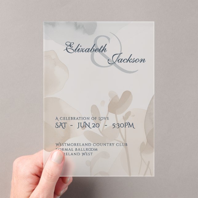 Elegant Soft Romantic Botanical Script Wedding  Acryleinladungen (Insitu (Handheld))