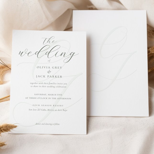 Elegant Soft Sage Green Calligraphy Wedding Einladung (Von Creator hochgeladen)