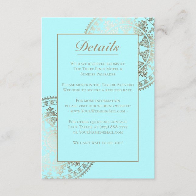 Elegant Solar Mandala Wedding Details Card Gold Begleitkarte (Vorderseite)