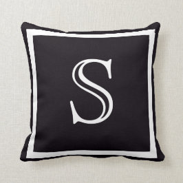 Elegant Solid Black and White Mit Monogramm Kissen