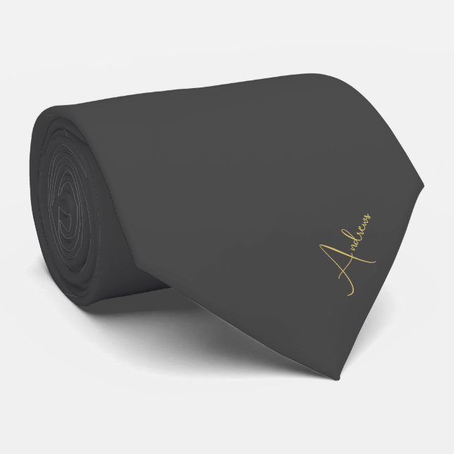 Elegant Solid Black Gold Script Name  Neck Tie Krawatte (Gerollt)