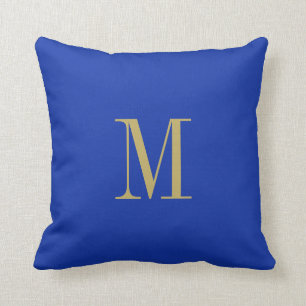 Elegant Solid Royal Blue mit Gold Monogram Kissen