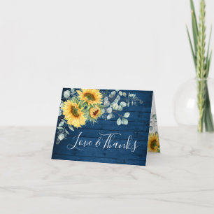 Elegant Sonnenblume Eukalyptus Rustic Blue Wood Dankeskarte