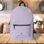 Elegant Sophisticated Classic Monogram Lilac Bedruckter Rucksack<br><div class="desc">Ein elegantes mininistisches Design mit klassischem Typografie-Initial und schwarzem Namen auf einem pastellfarbenen lila Lavendel lila Hintergrund. Das perfekte personalisierte Accessoire,  das sich für jeden Anlass leicht anpassen lässt!</div>