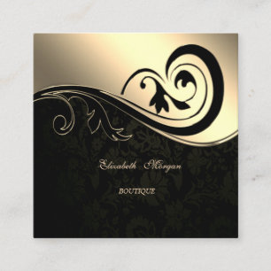 Elegant Sophisticated , schwarzer Damast, goldene  Quadratische Visitenkarte