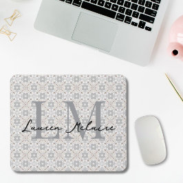 Elegant Spanish Tile Monogram Script Name  Mousepad