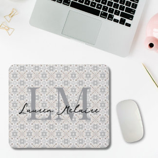Elegant Spanish Tile Monogram Script Name  Mousepad