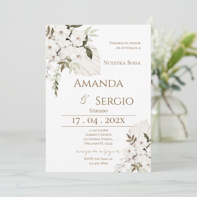 Elegant Spanish Wedding Invitation Einladung (Stehend Vorderseite)