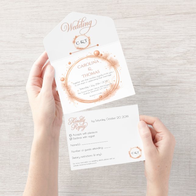 Elegant Sparkle Glitzer Hochzeitskriptkalligraphie All-in-One-Einladung (Abreißstreifen)