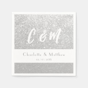 Elegant Sparkle Silver Glitzer Wedding Napkins Serviette
