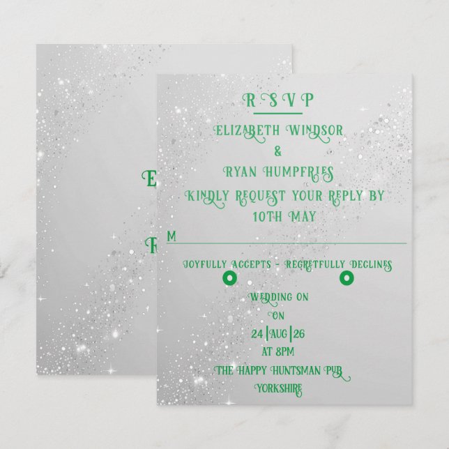 Elegant Sparkle Wedding RSVP Karte (Vorne/Hinten)