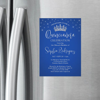 Elegant Sparkles Quinceañera Crown Royal Blue Magneteinladung