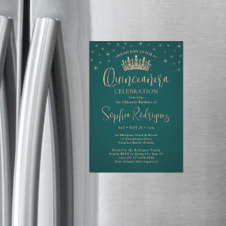 Elegant Sparkles Rose Gold Quinceañera Crown Green Magneteinladung
