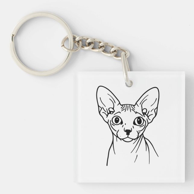 Elegant Sphynx Cat Line Art Schlüsselanhänger (Vorderseite)