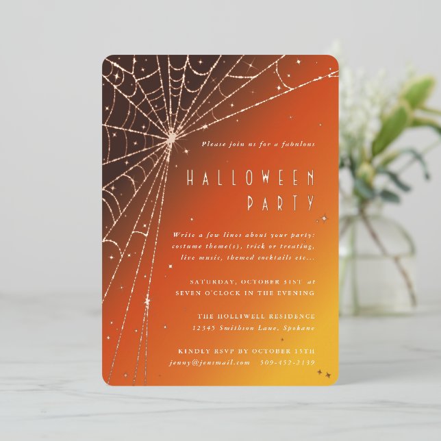 Elegant Spider Web Halloween Foil Invitation (Debout devant)