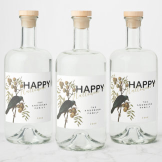 Elegant Spooky Happy Halloween Black Raven Familie Alkoholflaschenetikett