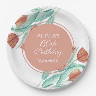 Elegant Spring Brown Tulip 60. Geburtstag Pappteller