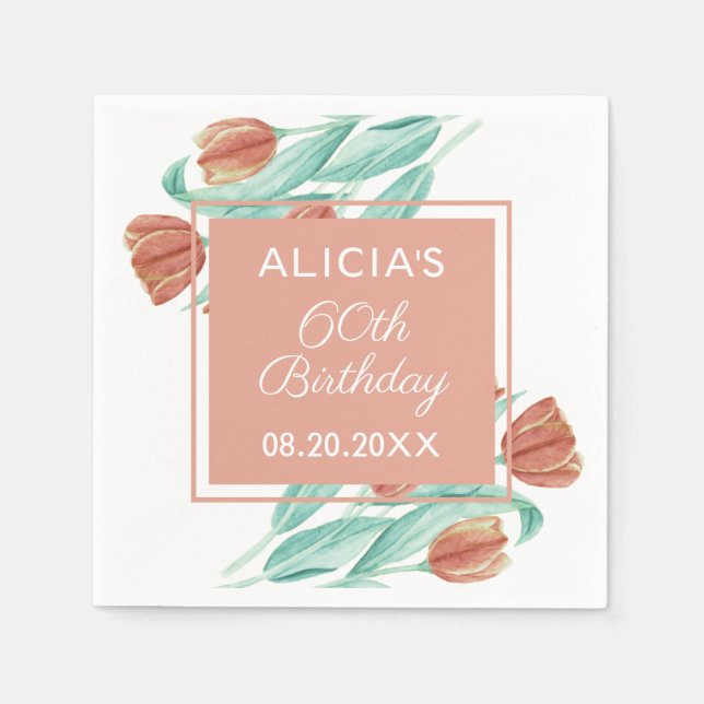 Elegant Spring Brown Tulip 60. Geburtstag Serviette (Vorderseite)