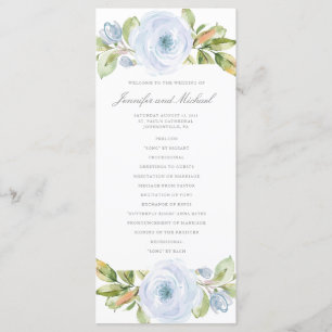 Élégant Spring Floral Dusty Blue Wedding Programme