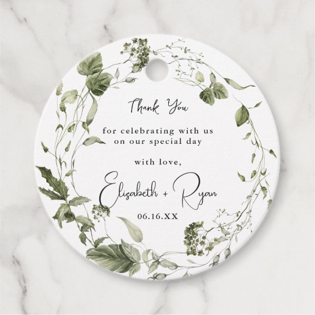 Elegant Spring Greenery | Hochzeit Danke Geschenkanhänger (Vorderseite)