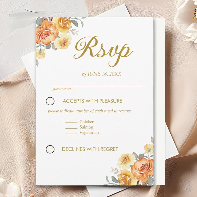 Elegant spring Wedding with tangerine flowers RSVP Karte (Von Creator hochgeladen)