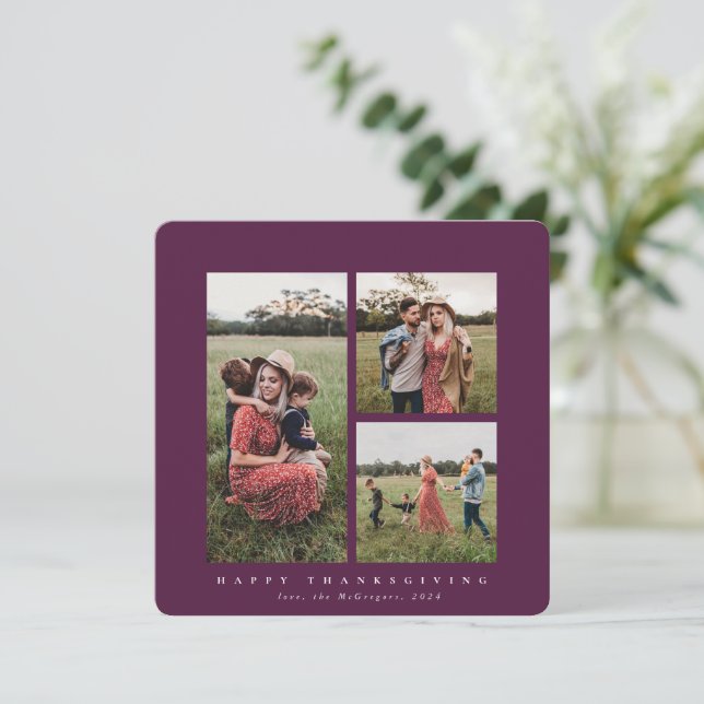 Elegant Square Triple Foto Happy Thanksgiving Karte (Stehend Vorderseite)