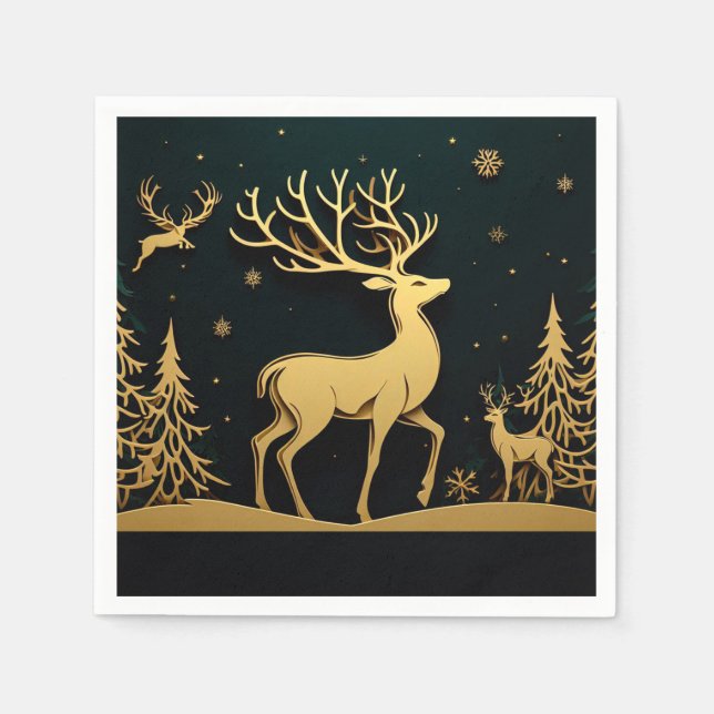 Elegant Stag – Golden Forest Silhouette Serviette (Vorderseite)