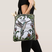 Elegant stain glass art nouveau hummingbird