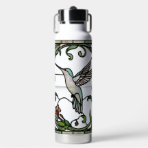Elegant stain glass art nouveau hummingbird