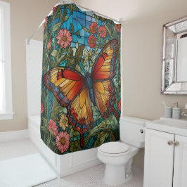 Elegant stain glass butterfly garden duschvorhang