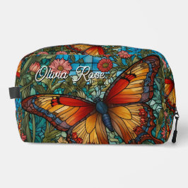 Elegant stain glass butterfly garden waschbeutel
