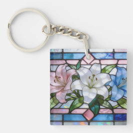 Elegant Stained Glass Lily Floral Design in Soft P Schlüsselanhänger