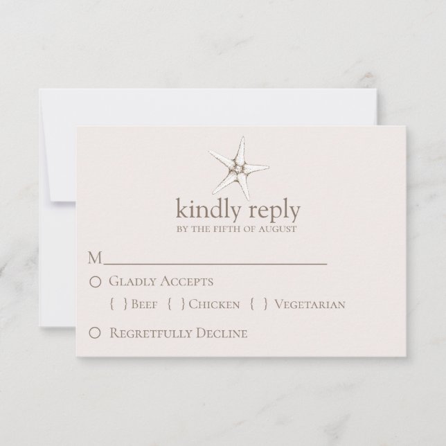 Elegant Starfish Wedding RSVP Karte (Vorderseite)