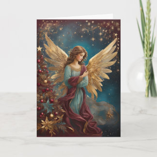 Elegant Starry Christmas Angel Custom Message Karte